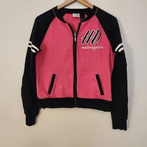 Harley Davidson pink full zip embroidered varsity sweater jacket size medium